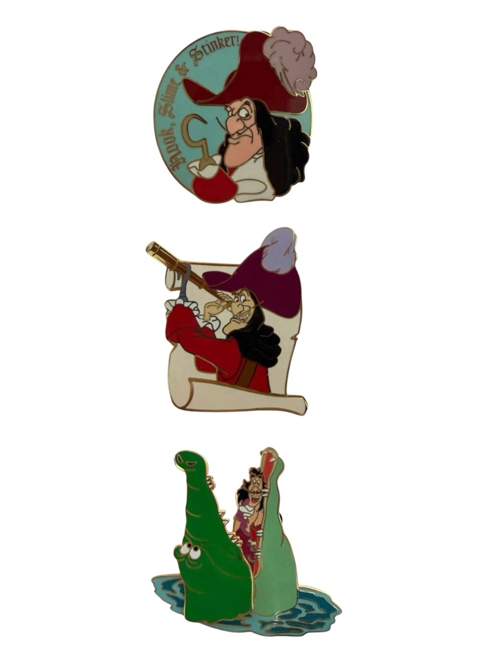 Disney Pins Set of 3 Peter Pan Captain Hook Crocodile Scroll Hook Slime Stinker